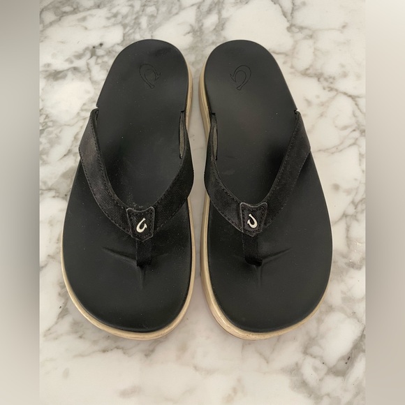 Olukai Nu’a Pi’o Thong Sandals Flip Flops Black & White Size 8 Womens - Picture 3 of 6